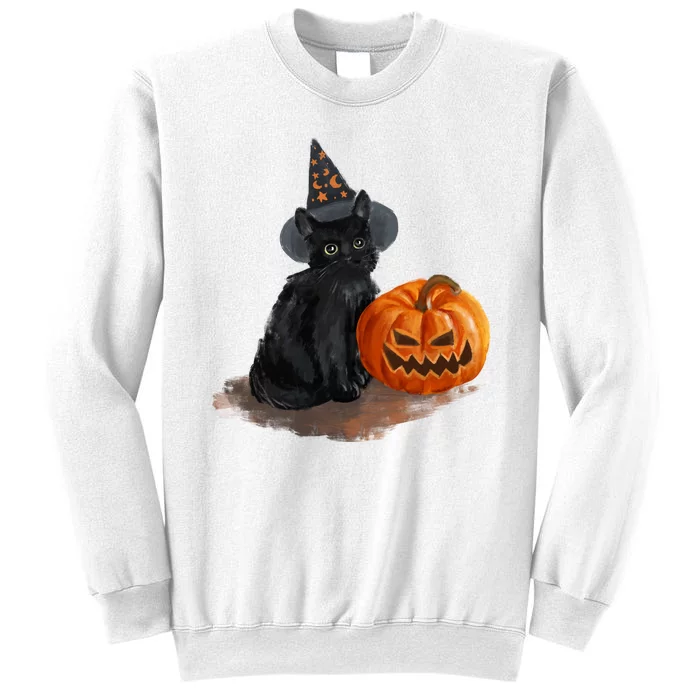 Witch Black Cat Pumpkin Halloween Sweatshirt