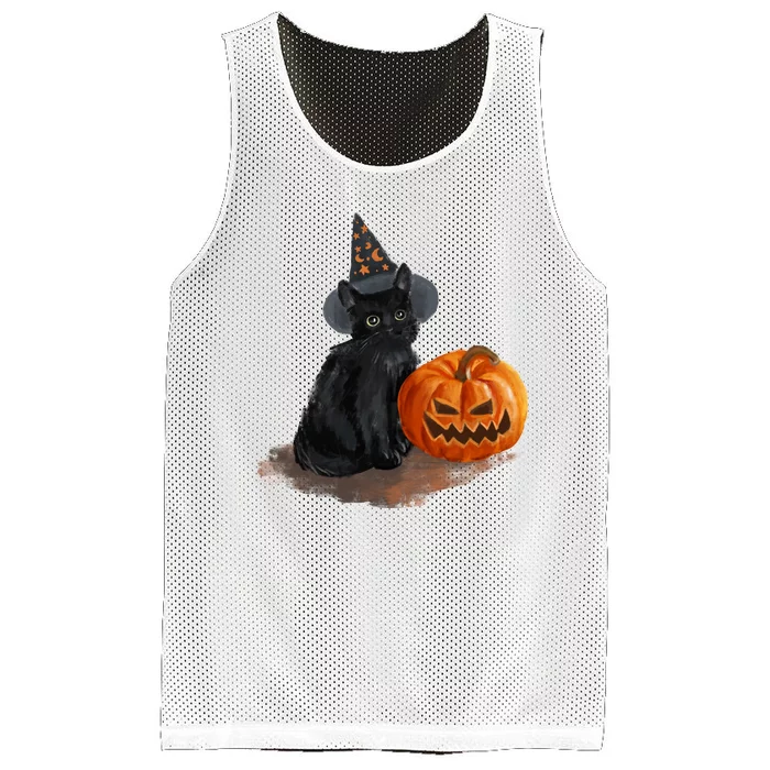 Witch Black Cat Pumpkin Halloween Mesh Reversible Basketball Jersey Tank