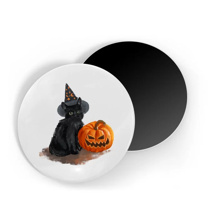 Witch Black Cat Pumpkin Halloween Magnet