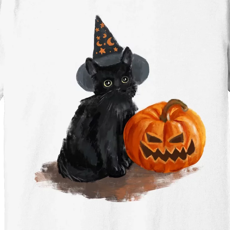 Witch Black Cat Pumpkin Halloween Premium T-Shirt