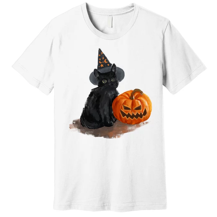 Witch Black Cat Pumpkin Halloween Premium T-Shirt