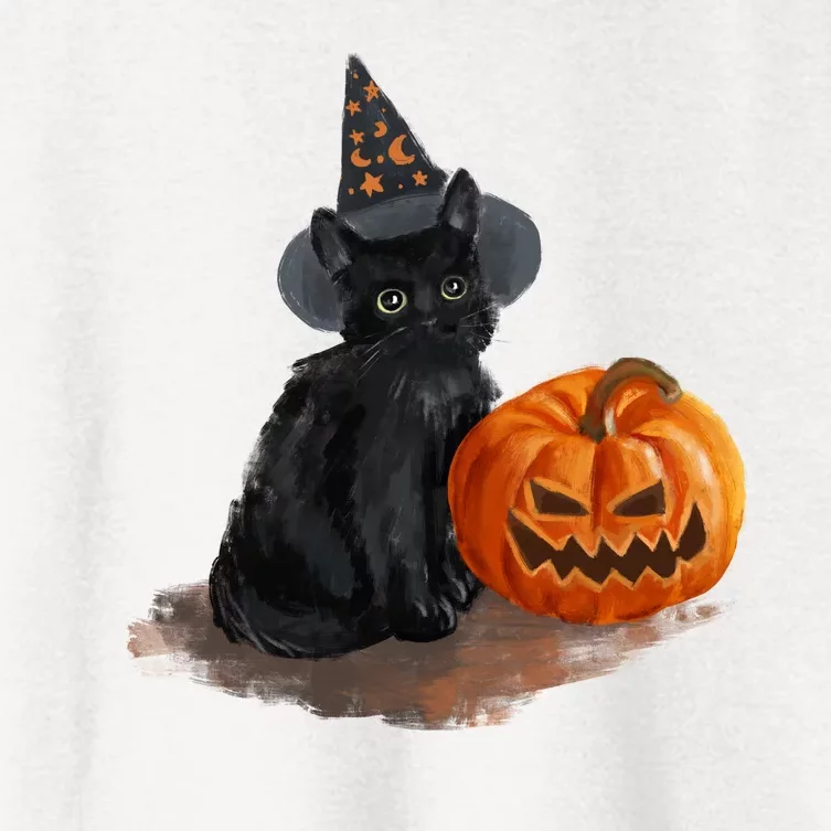 Witch Black Cat Pumpkin Halloween Women's Crop Top Tee