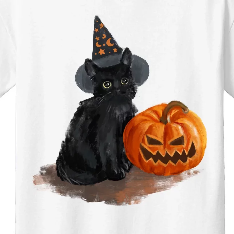 Witch Black Cat Pumpkin Halloween Kids T-Shirt