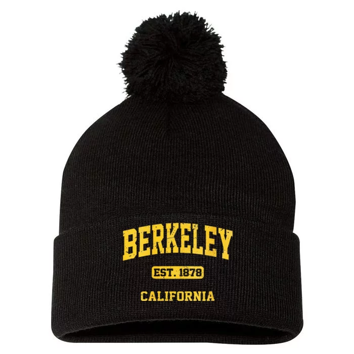 Womens Berkeley California CA Vintage State Athletic Style Pom Pom 12in Knit Beanie