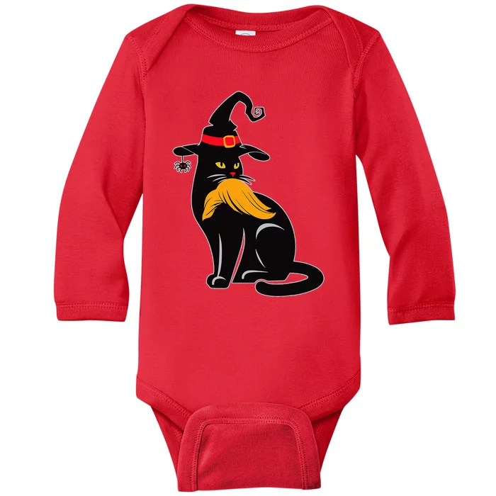 Witch Black Cat Kamala Harris Halloween Trump Hair Sarcastic Baby Long Sleeve Bodysuit