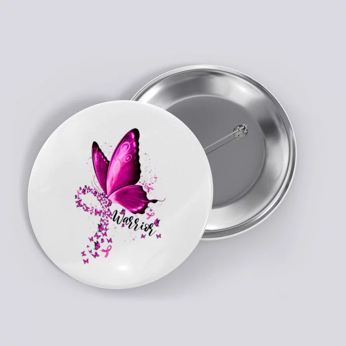 Warrior Breast Cancer Awareness Pink Ribbons Butterfly Button