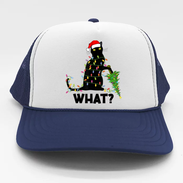 What? Black Cat Pushing Christmas Tree Over Cat Christmas Gift Trucker Hat