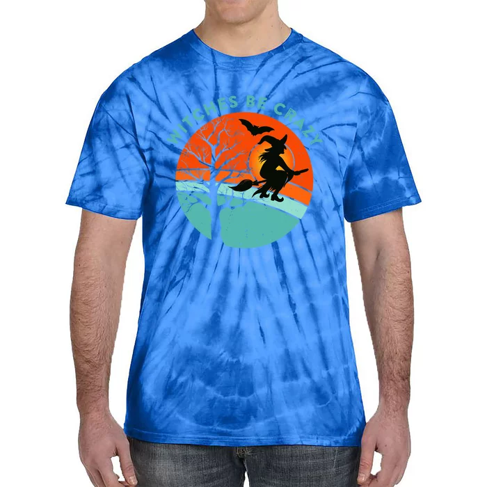 Witches Be Crazy Retro Vintage Bat Full Moon Witch Gift Tie-Dye T-Shirt