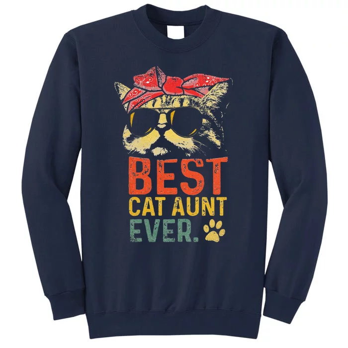 Womens Best Cat Aunt Ever Vintage, Cat Lover Cool Sunglasses Funny Tall Sweatshirt