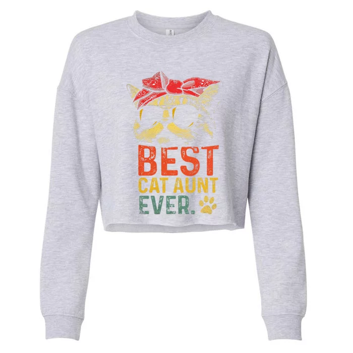 Womens Best Cat Aunt Ever Vintage, Cat Lover Cool Sunglasses Funny Cropped Pullover Crew