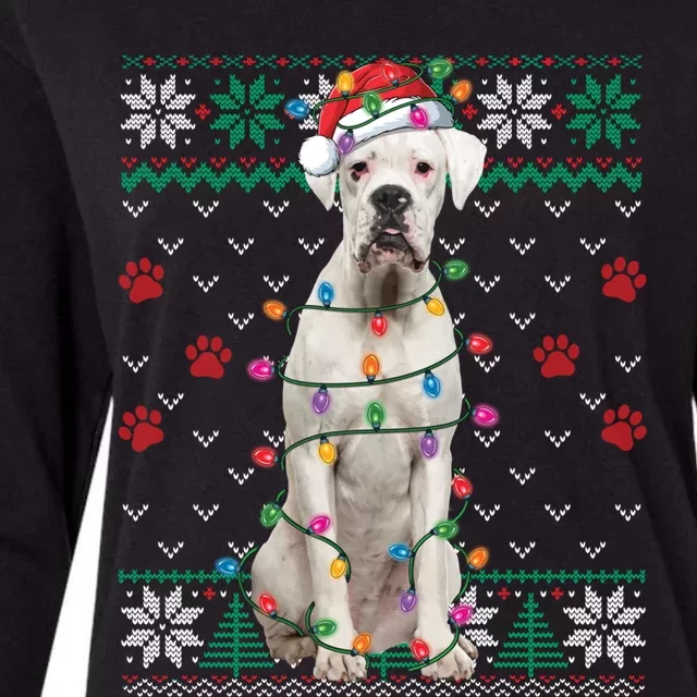 White Boxer Dog Christmas Ugly Sweater Boxer Lover Xmas Gift Womens Cotton Relaxed Long Sleeve T-Shirt