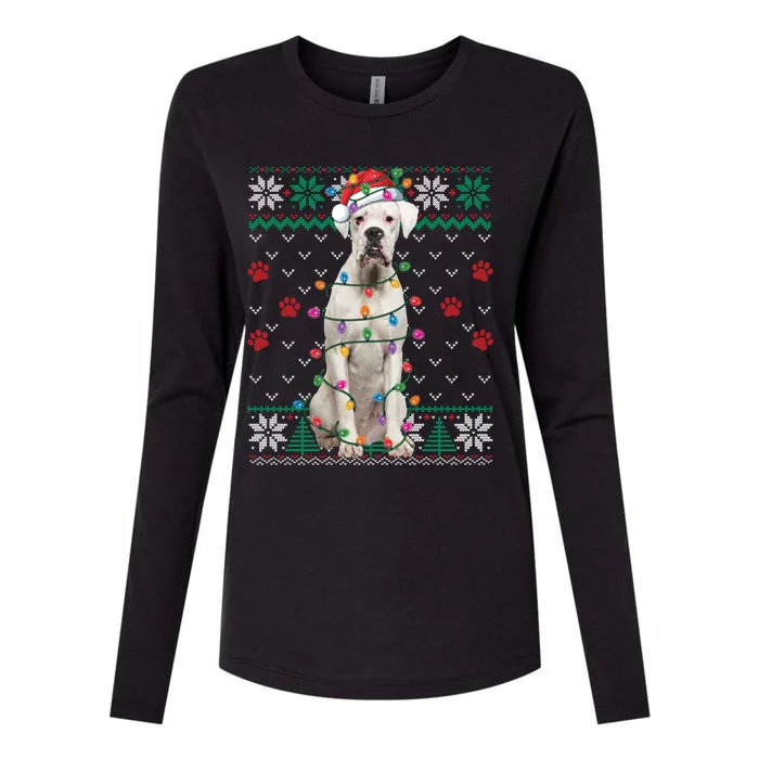 White Boxer Dog Christmas Ugly Sweater Boxer Lover Xmas Gift Womens Cotton Relaxed Long Sleeve T-Shirt