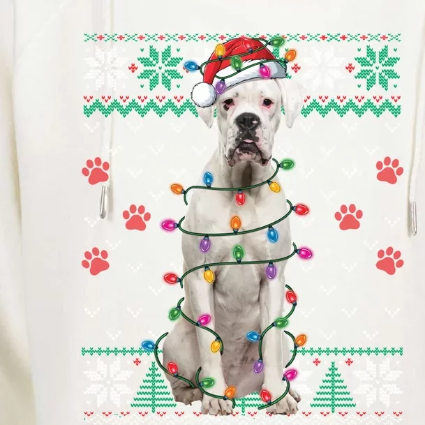 White Boxer Dog Christmas Ugly Sweater Boxer Lover Xmas Gift Womens Funnel Neck Pullover Hood