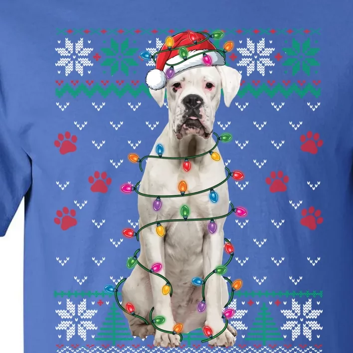 White Boxer Dog Christmas Ugly Sweater Boxer Lover Xmas Gift Tall T-Shirt