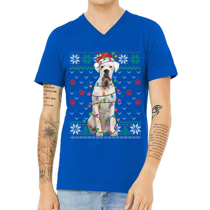 White Boxer Dog Christmas Ugly Sweater Boxer Lover Xmas Gift V-Neck T-Shirt