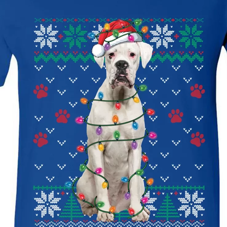 White Boxer Dog Christmas Ugly Sweater Boxer Lover Xmas Gift V-Neck T-Shirt