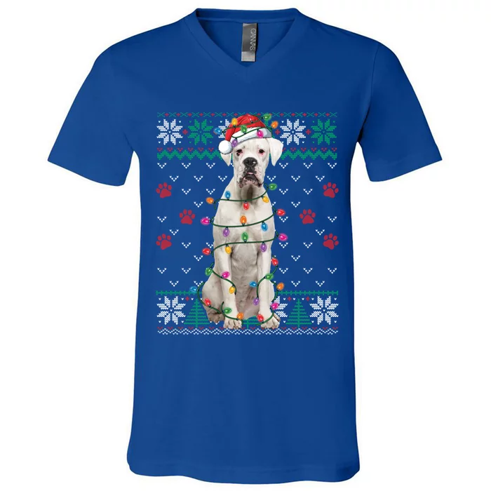 White Boxer Dog Christmas Ugly Sweater Boxer Lover Xmas Gift V-Neck T-Shirt