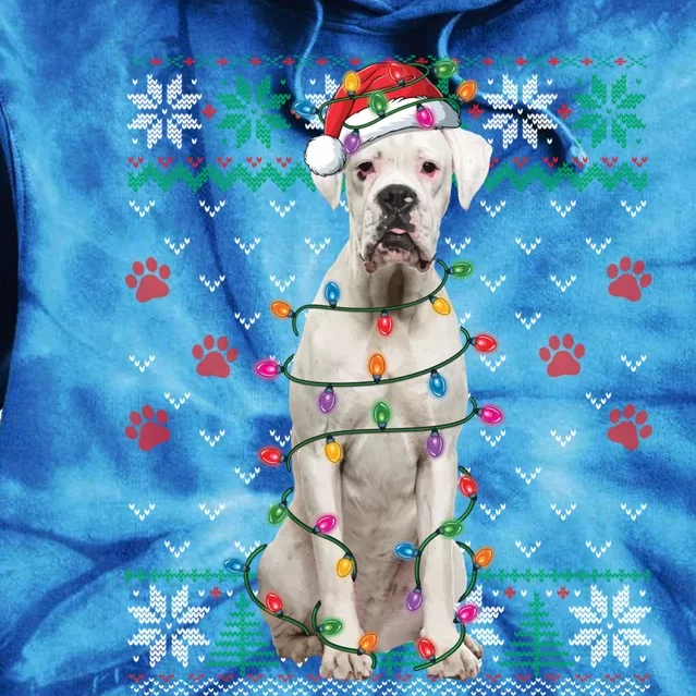 White Boxer Dog Christmas Ugly Sweater Boxer Lover Xmas Gift Tie Dye Hoodie