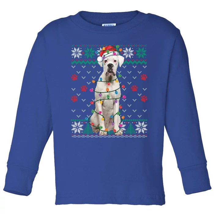 White Boxer Dog Christmas Ugly Sweater Boxer Lover Xmas Gift Toddler Long Sleeve Shirt