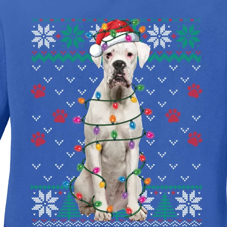 White Boxer Dog Christmas Ugly Sweater Boxer Lover Xmas Gift Ladies Long Sleeve Shirt