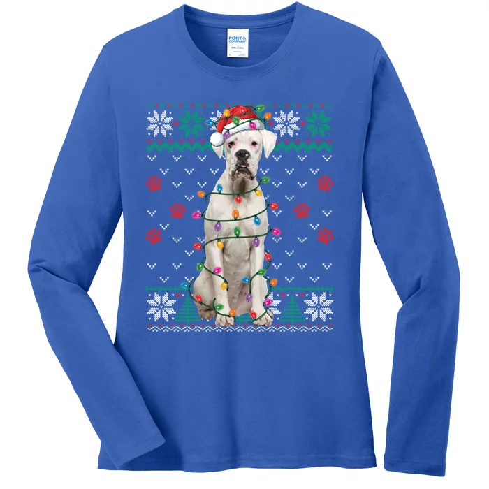 White Boxer Dog Christmas Ugly Sweater Boxer Lover Xmas Gift Ladies Long Sleeve Shirt