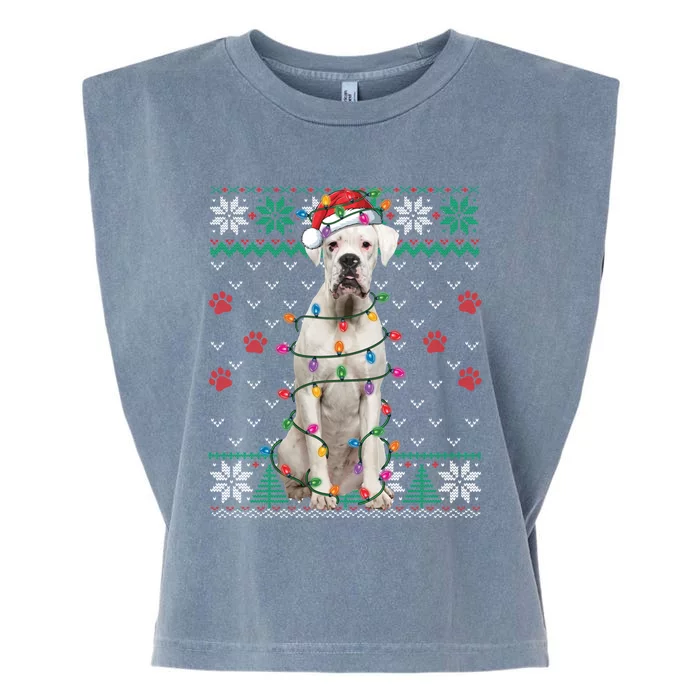 White Boxer Dog Christmas Ugly Sweater Boxer Lover Xmas Gift Garment-Dyed Women's Muscle Tee