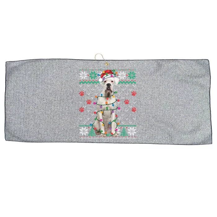 White Boxer Dog Christmas Ugly Sweater Boxer Lover Xmas Gift Large Microfiber Waffle Golf Towel