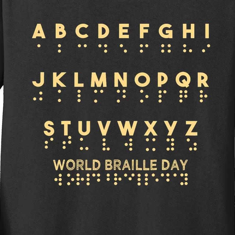 World Braille Day Blind Awareness Solidarity Kids Long Sleeve Shirt