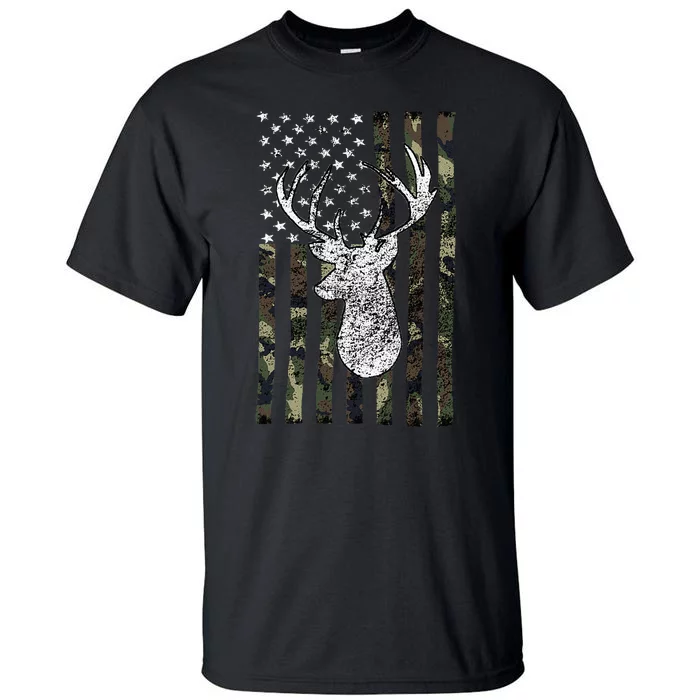 Whitetail Buck Deer Hunting American Camouflage Usa Flag Tall T-Shirt