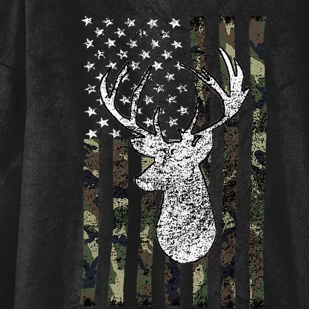 Whitetail Buck Deer Hunting American Camouflage Usa Flag Hooded Wearable Blanket