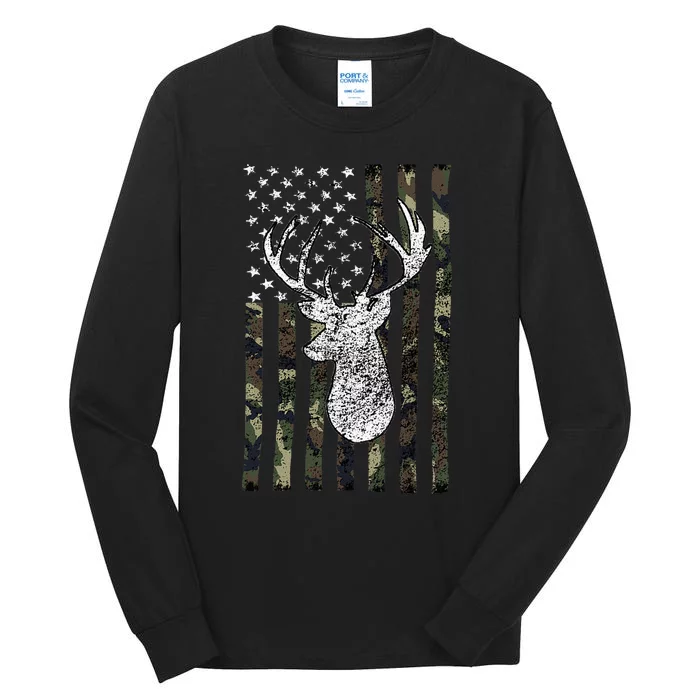 Whitetail Buck Deer Hunting American Camouflage Usa Flag Tall Long Sleeve T-Shirt