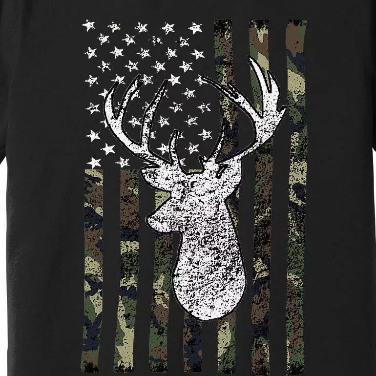 Whitetail Buck Deer Hunting American Camouflage Usa Flag Premium T-Shirt