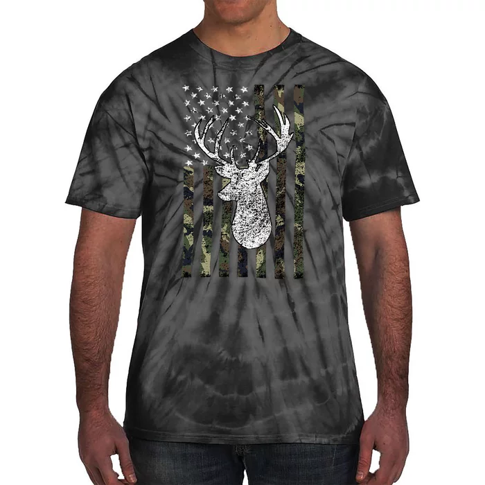 Whitetail Buck Deer Hunting American Camouflage Usa Flag Tie-Dye T-Shirt