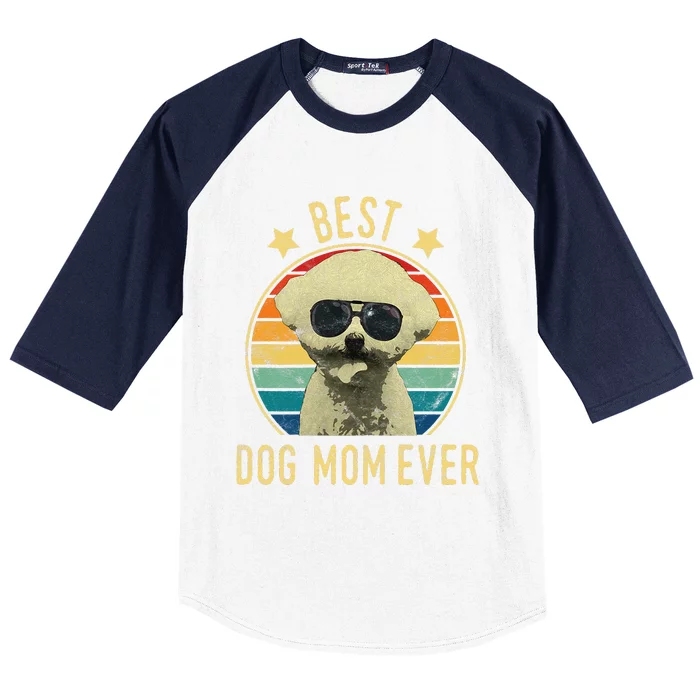 Womens Best Dog Mom Ever Bichon Frise Mother's Day Gift Baseball Sleeve Shirt