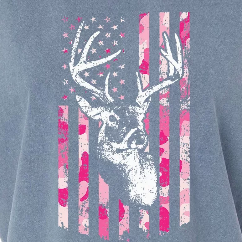 Whitetail Buck Deer Hunting Camo American Flag Garment-Dyed Women's Muscle Tee