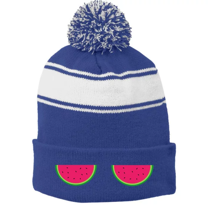 Watermelon Boob Design Flirty Hot Summer Brunch Gift Stripe Pom Pom Beanie