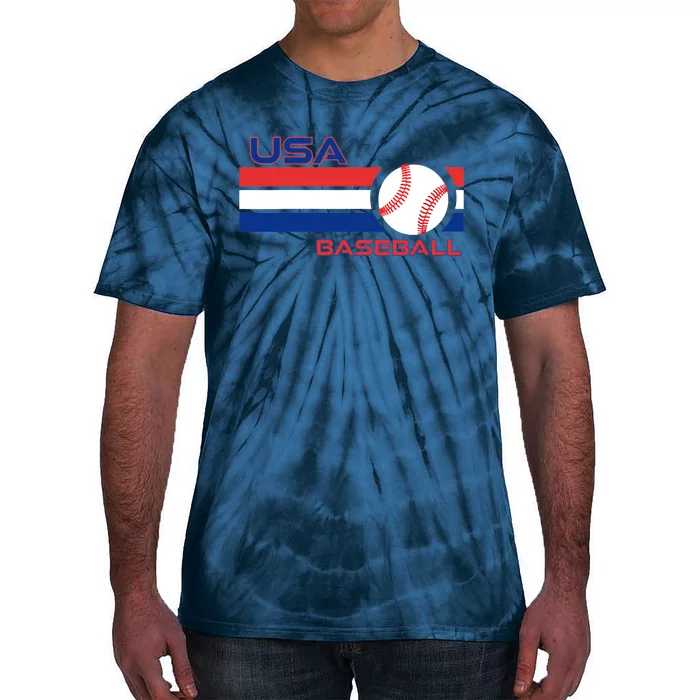 Wo Ball Dad Love USA Professional Baseball American Flag Themed V-Neck Tie-Dye T-Shirt