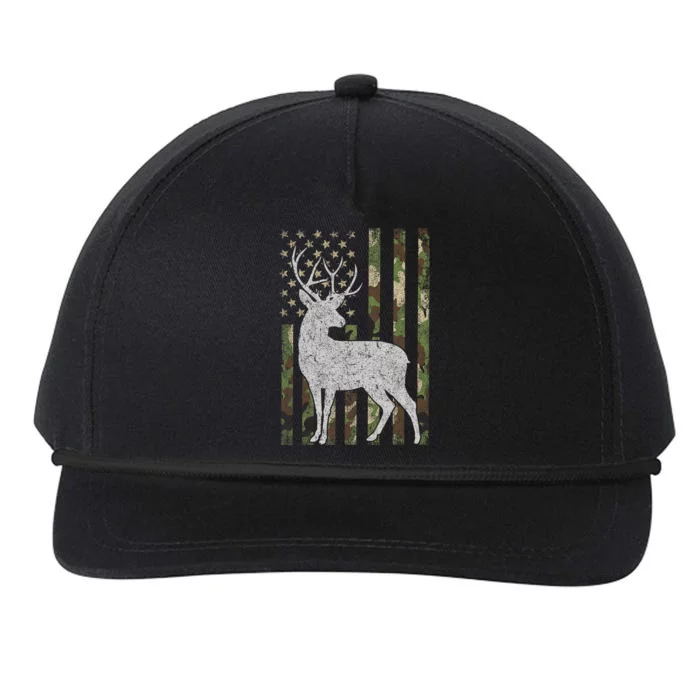 Whitetail Buck Deer Hunting American Camouflage USA Flag Snapback Five-Panel Rope Hat