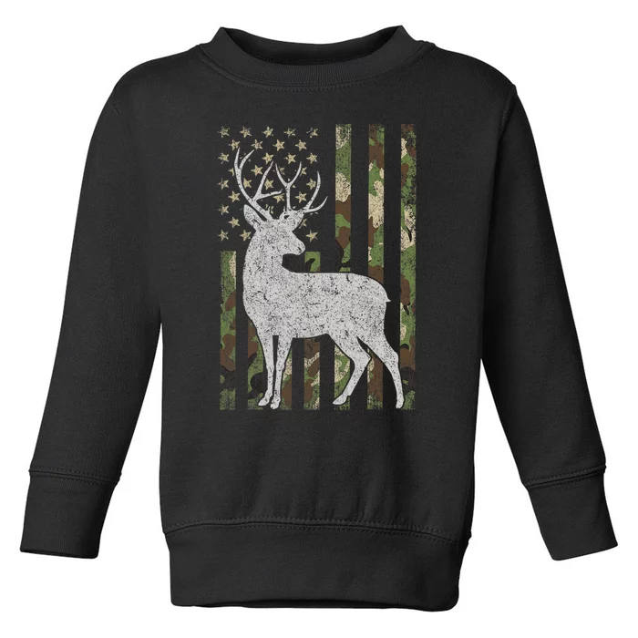 Whitetail Buck Deer Hunting American Camouflage USA Flag Toddler Sweatshirt