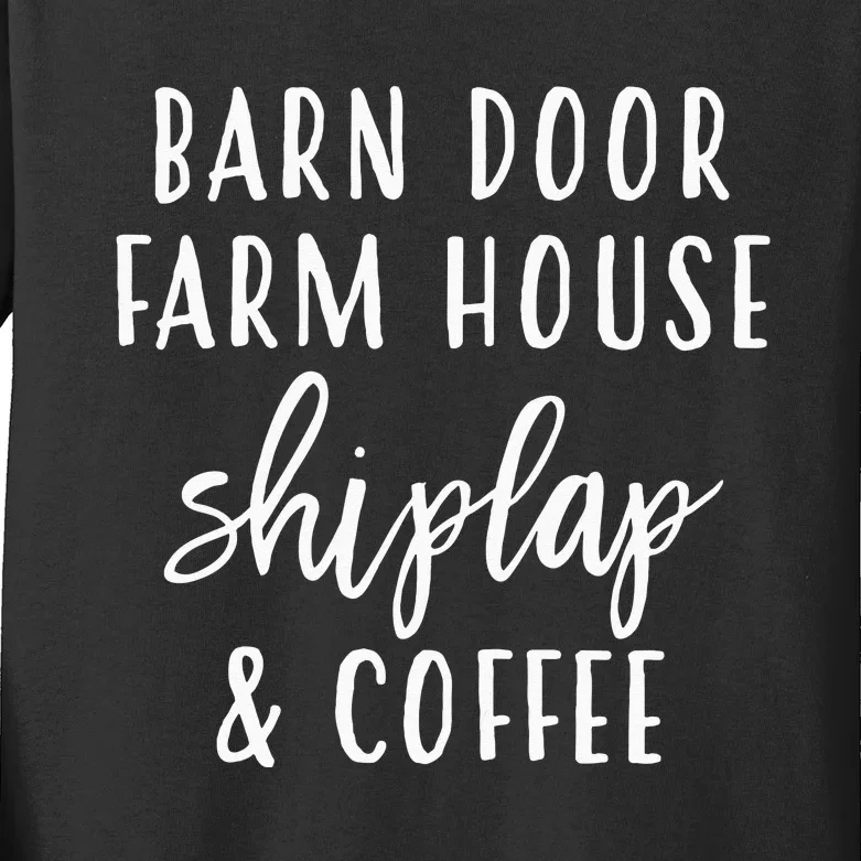 Womens Barn Door Farmhouse Shiplap & Coffee Kids Long Sleeve Shirt