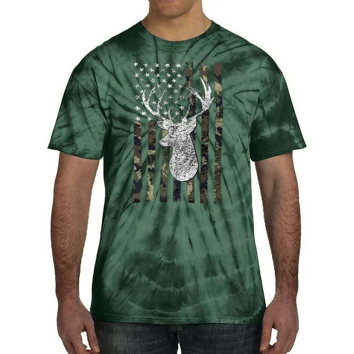 Whitetail Buck Deer Hunting American Camouflage USA Flag Tie-Dye T-Shirt