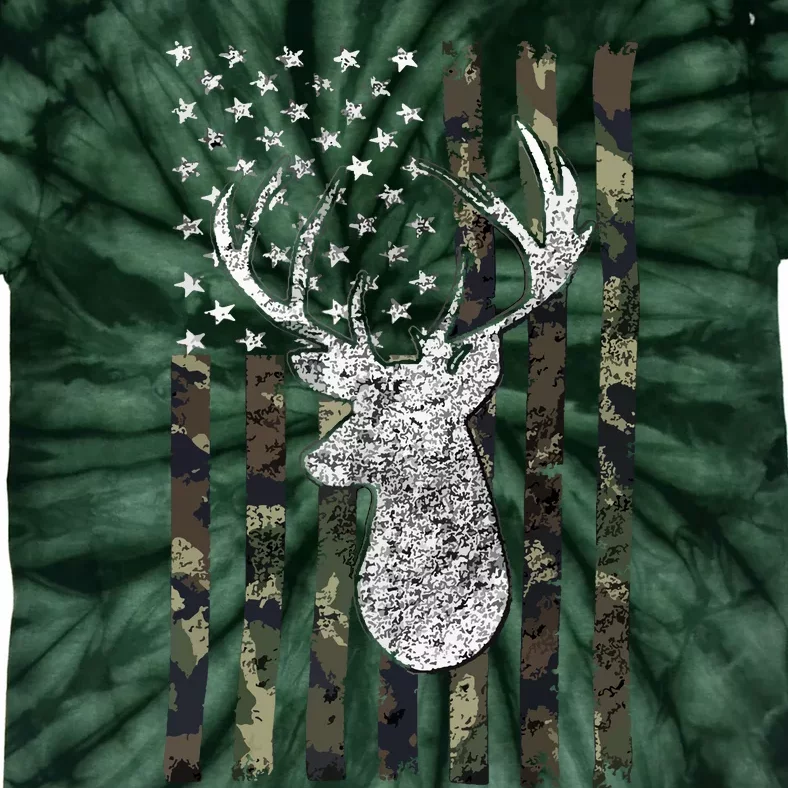 Whitetail Buck Deer Hunting American Camouflage USA Flag Tie-Dye T-Shirt