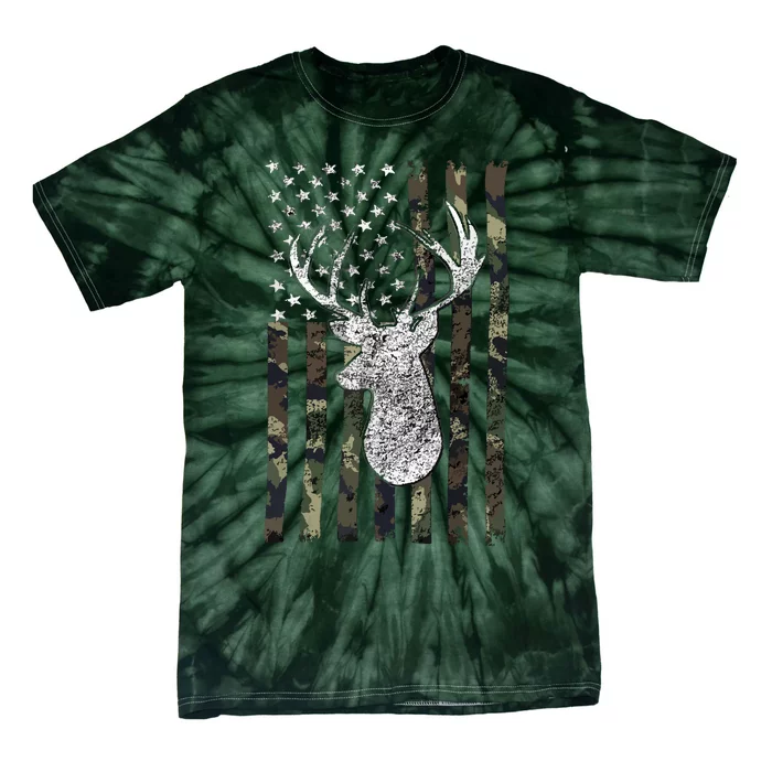 Whitetail Buck Deer Hunting American Camouflage USA Flag Tie-Dye T-Shirt