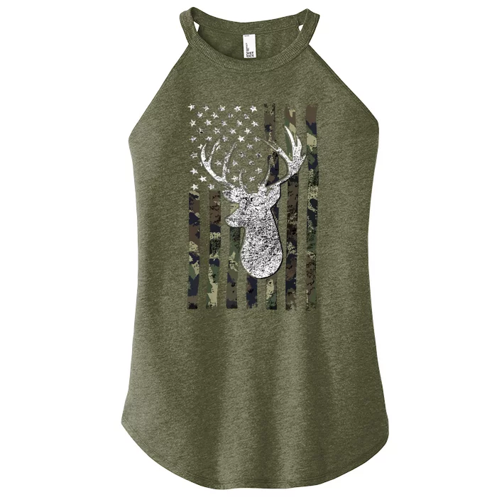 Whitetail Buck Deer Hunting American Camouflage USA Flag Women’s Perfect Tri Rocker Tank