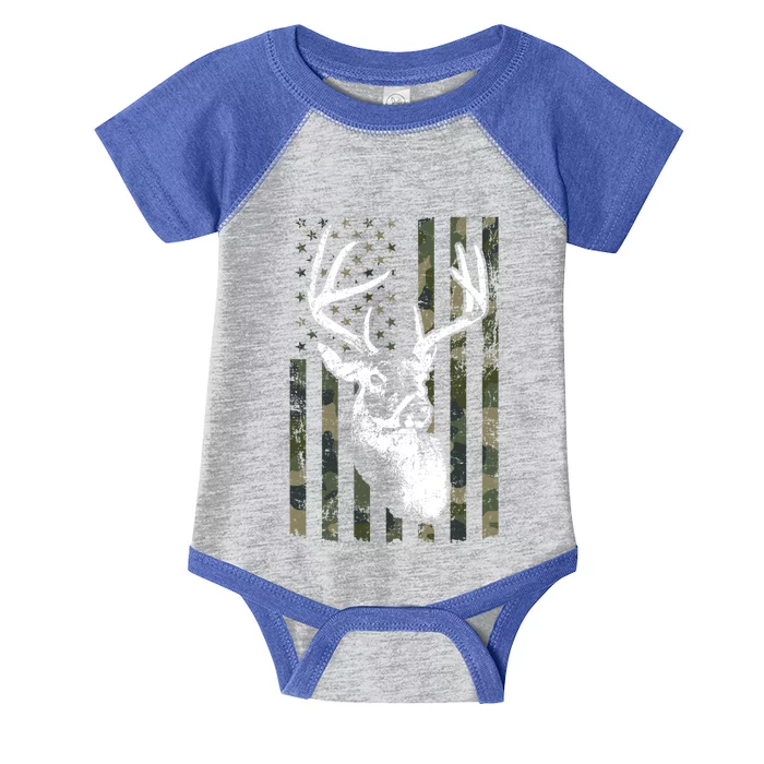 Whitetail Buck Deer Hunting Usa Camouflage Flag Funny Gift Infant Baby Jersey Bodysuit