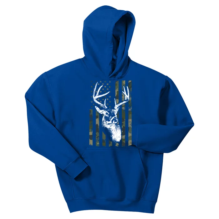 Whitetail Buck Deer Hunting Usa Camouflage Flag Funny Gift Kids Hoodie