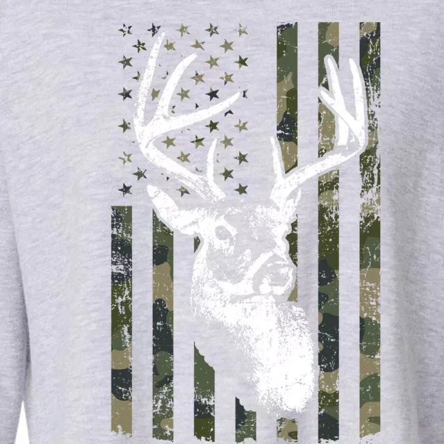 Whitetail Buck Deer Hunting Usa Camouflage Flag Funny Gift Cropped Pullover Crew