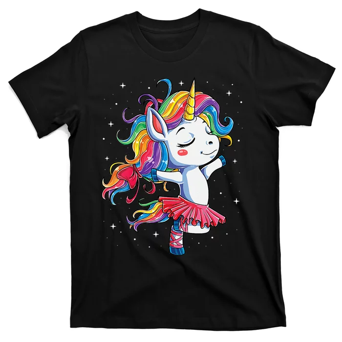 Womens Ballet Dancer Unicorn Ballerina Funny Women Rainbow Unicorns T-Shirt