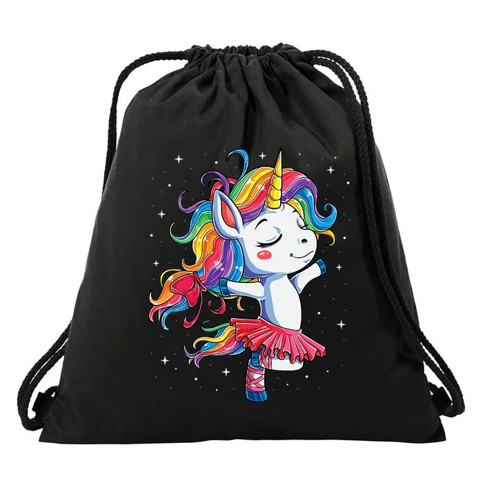 Womens Ballet Dancer Unicorn Ballerina Funny Women Rainbow Unicorns Drawstring Bag