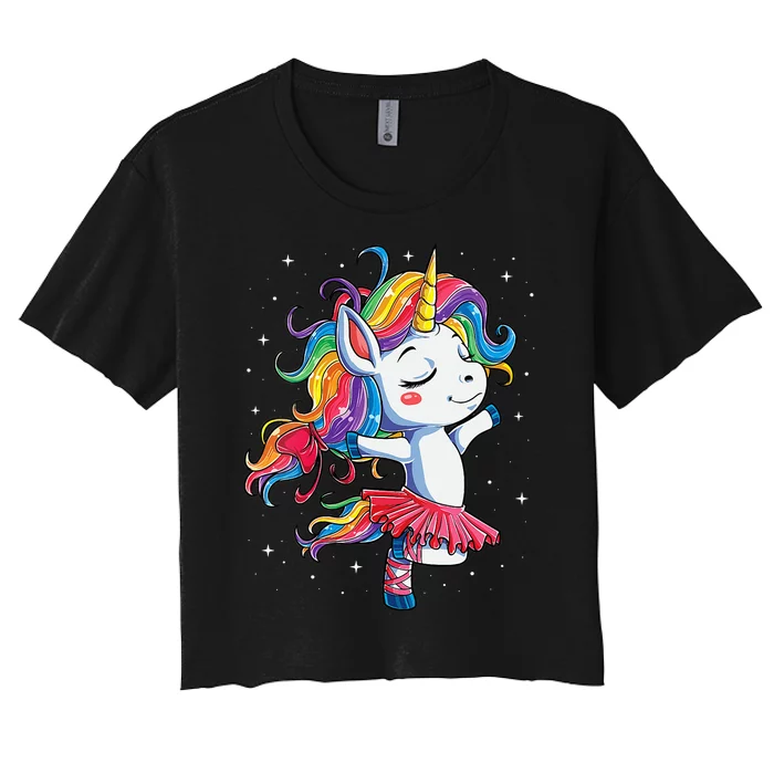 Womens Ballet Dancer Unicorn Ballerina Funny Women Rainbow Unicorns Women's Crop Top Tee